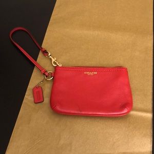 Beautiful Red Leather Corner Zip Wristlet- Coach